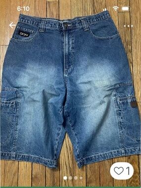 Vintage Don faded wash denim cargo shorts (often referred to as "jorts")